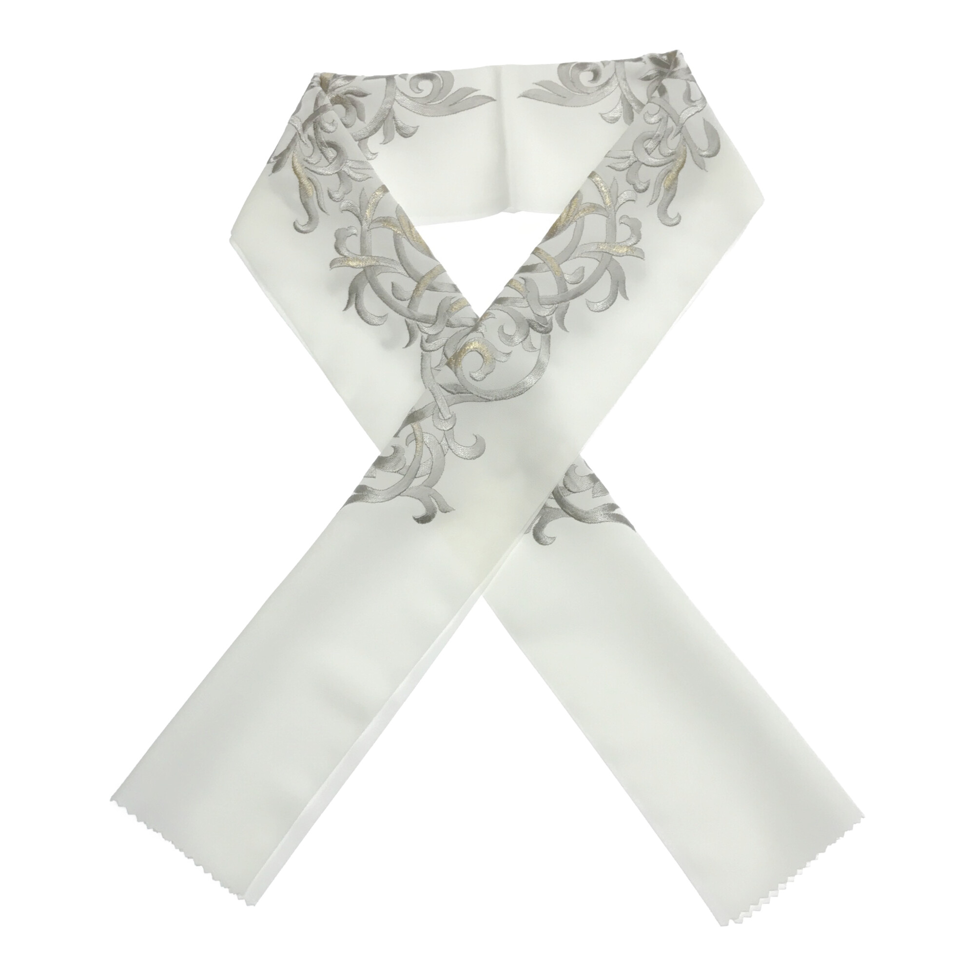 【半衿】唐草　白/薄銀