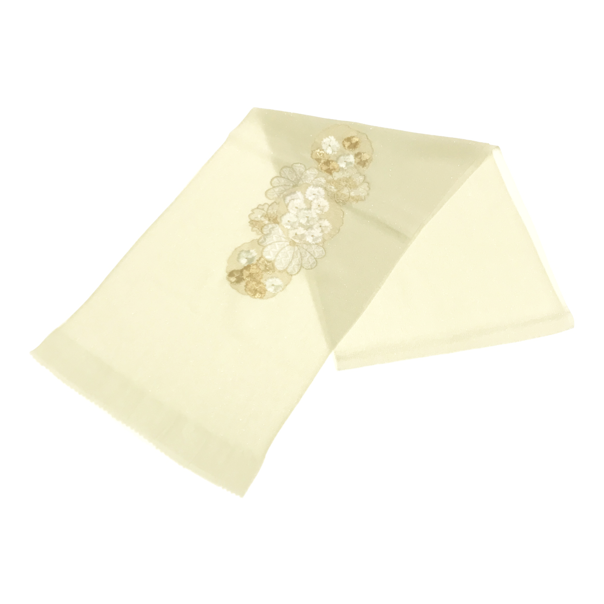 【帯揚】刺繍　きなり