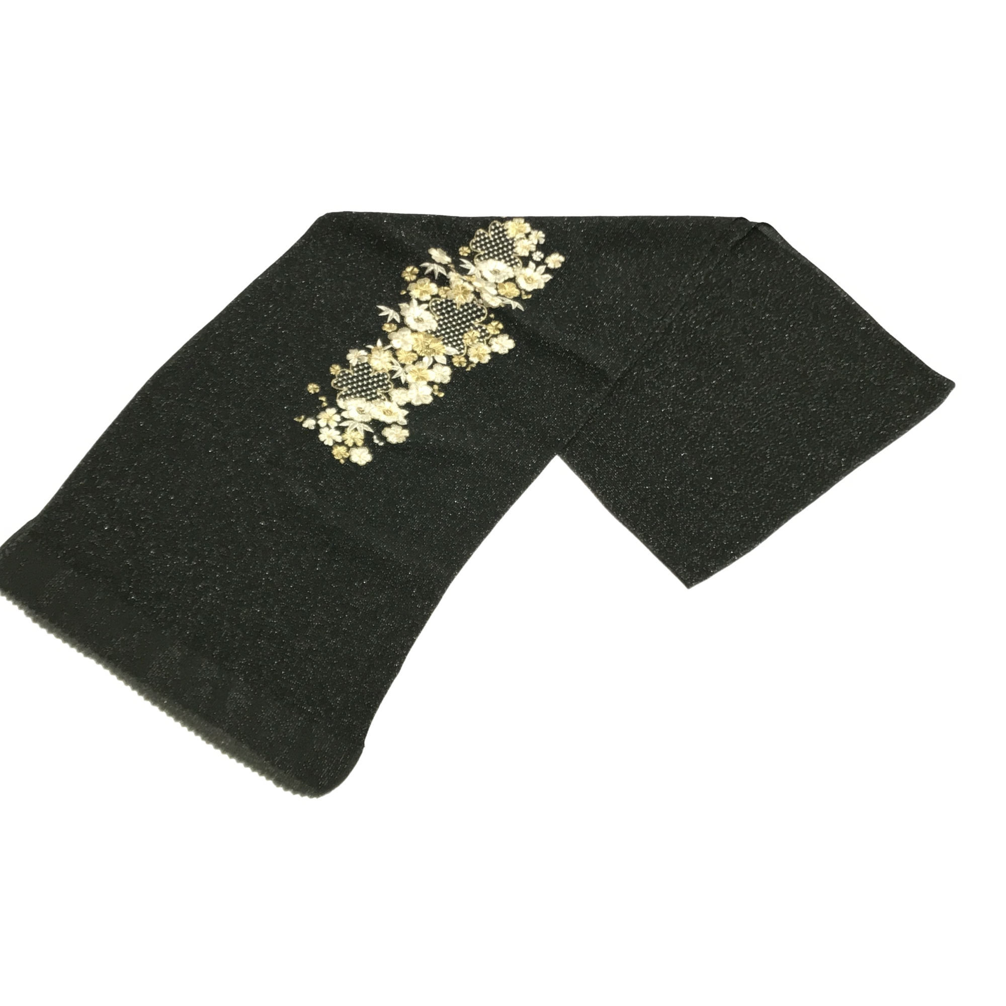【帯揚】刺繍　黒